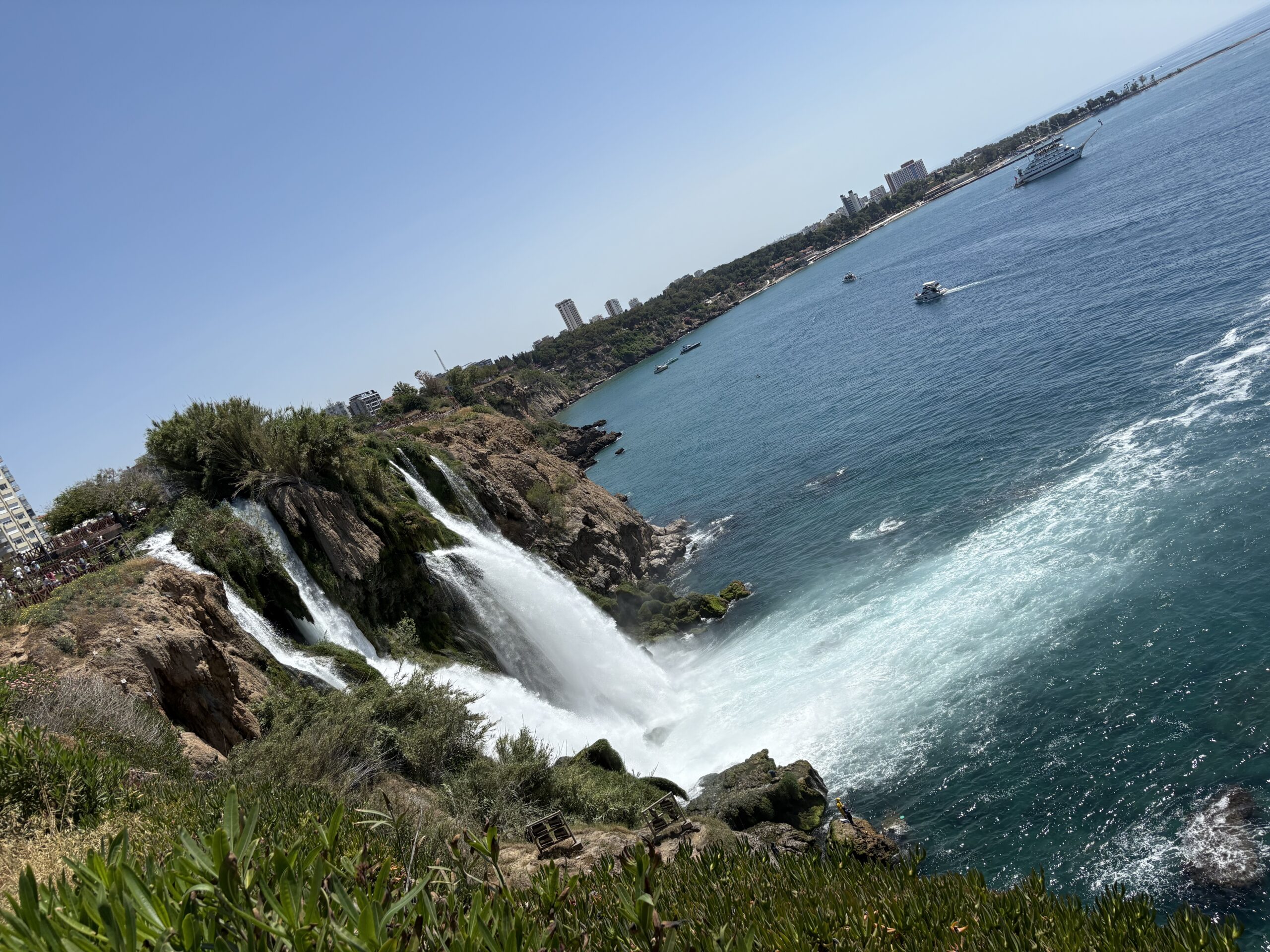 Seafront waterfall, Antalya, Turkey.